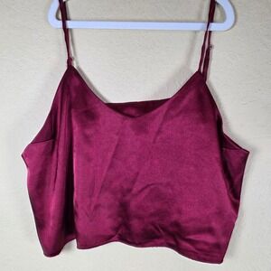 Womens Burgundy Satin Crop Cami‎ Tank Top Adjustable Straps  L goth whimsy date
